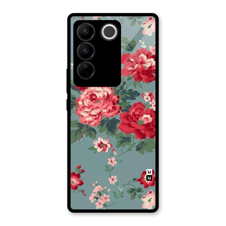 Aesthetic Floral Red Glass Back Case for Vivo V27