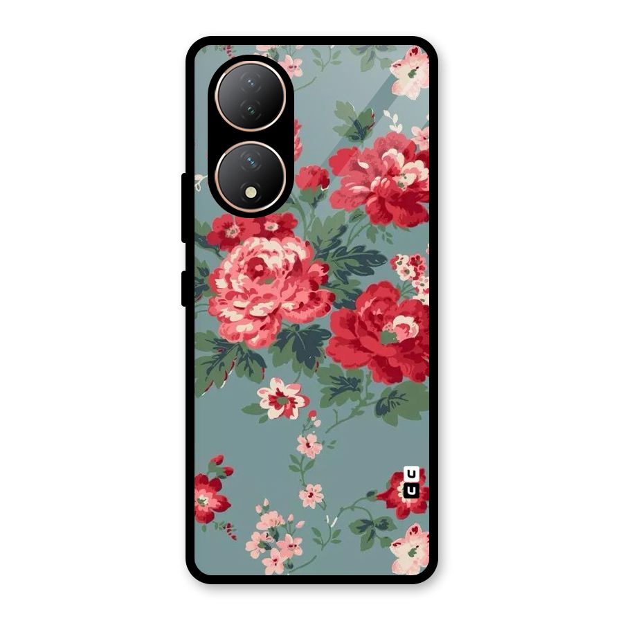 Aesthetic Floral Red Glass Back Case for Vivo Y100A