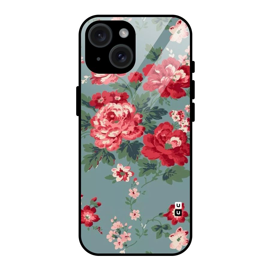 Aesthetic Floral Red Glass Back Case for iPhone 15