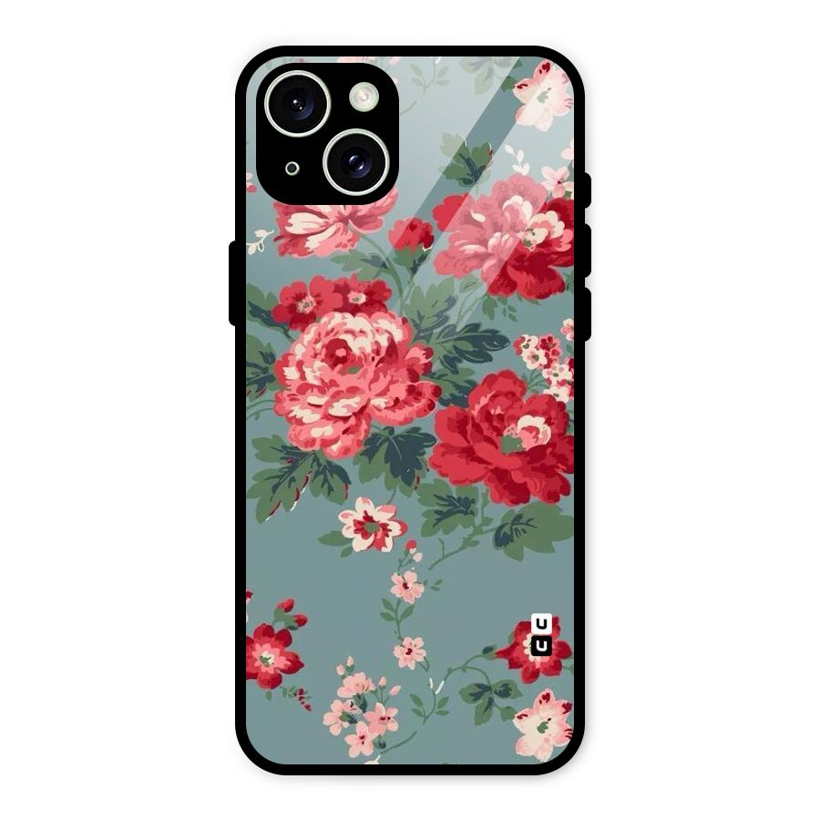 Aesthetic Floral Red Glass Back Case for iPhone 15 Plus