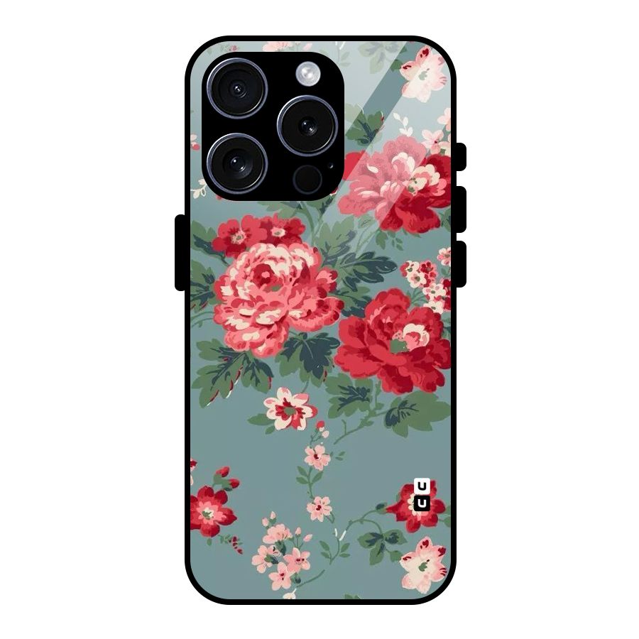 Aesthetic Floral Red Glass Back Case for iPhone 15 Pro