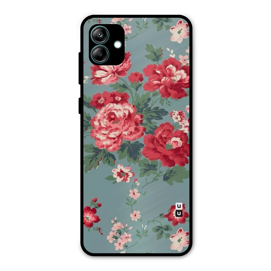 Aesthetic Floral Red Metal Back Case for Galaxy A04