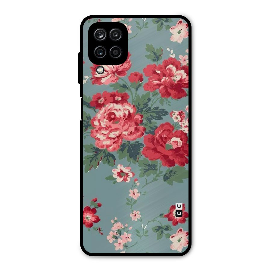 Aesthetic Floral Red Metal Back Case for Galaxy A12