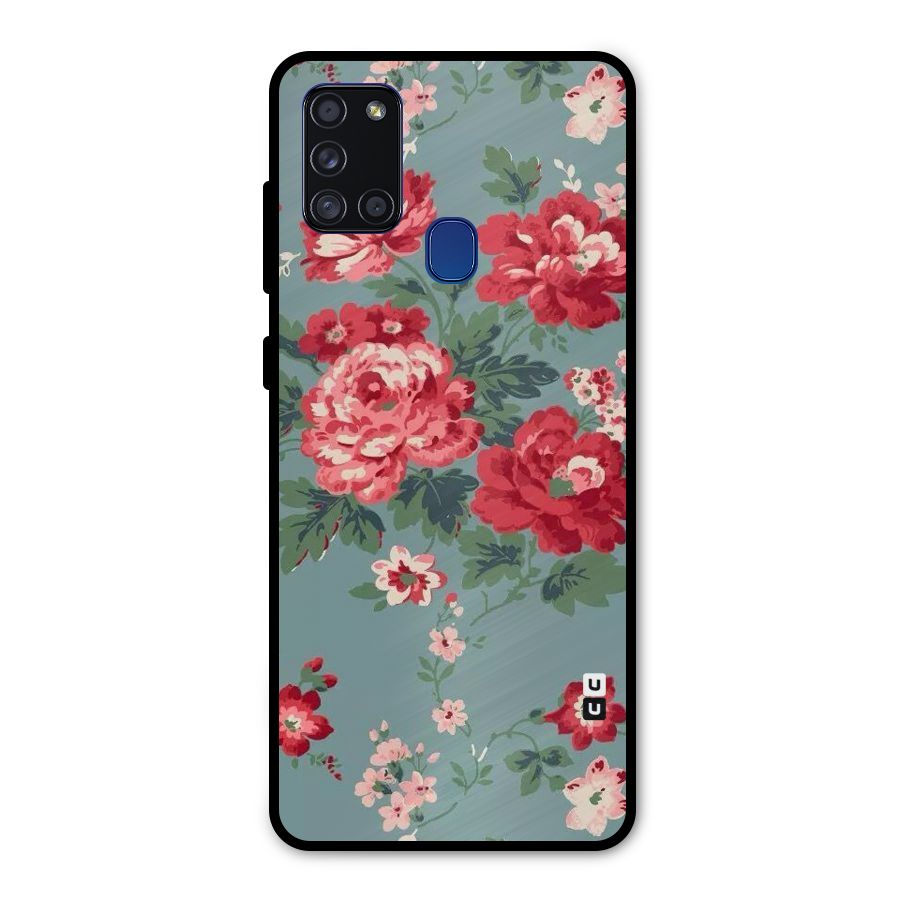 Aesthetic Floral Red Metal Back Case for Galaxy A21s