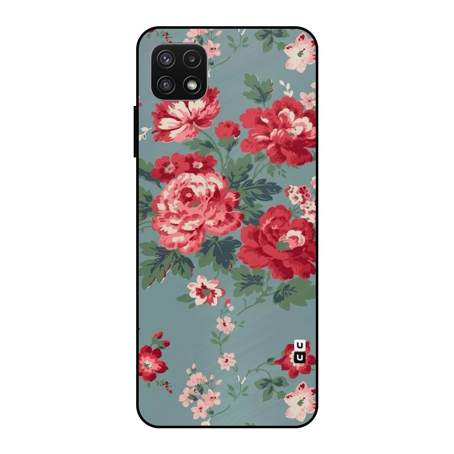 Aesthetic Floral Red Metal Back Case for Galaxy A22 5G