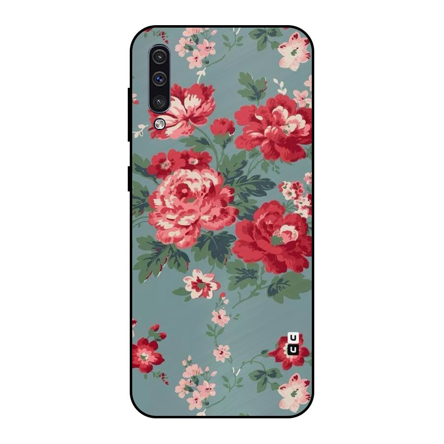 Aesthetic Floral Red Metal Back Case for Galaxy A30s