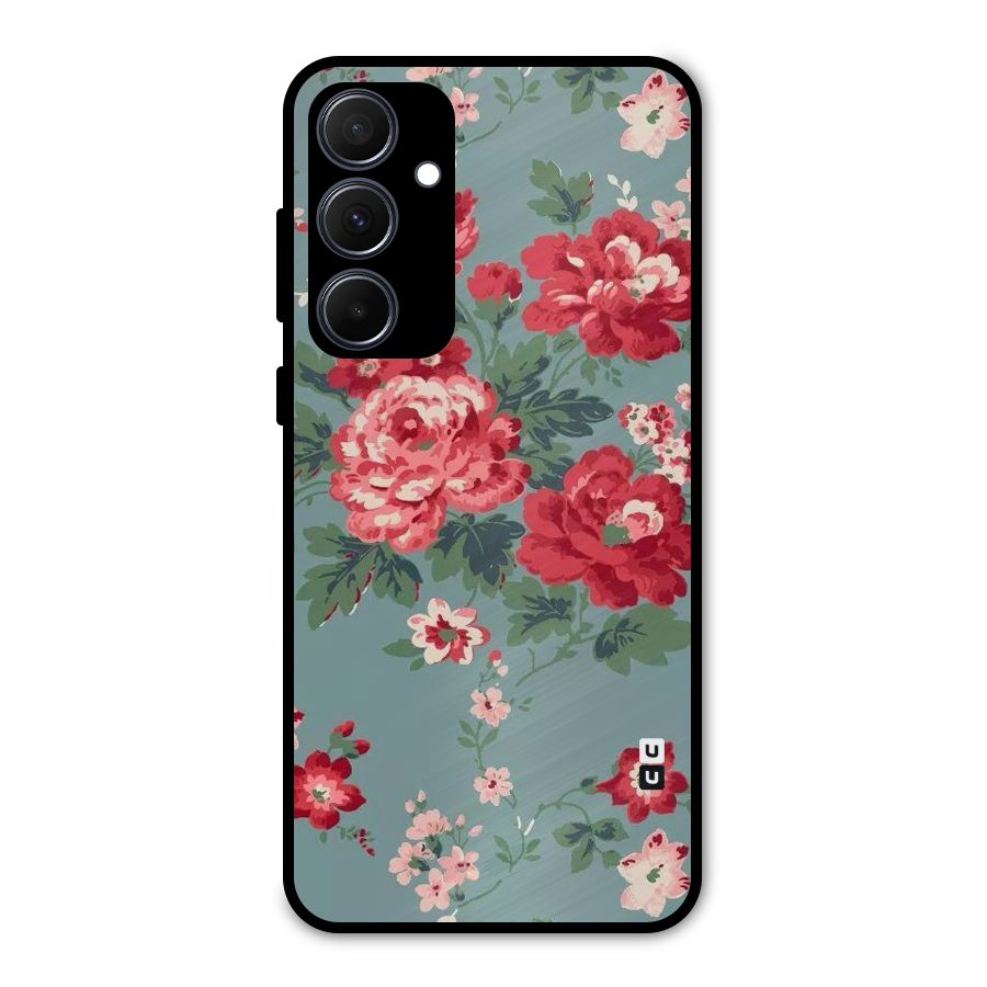 Aesthetic Floral Red Metal Back Case for Galaxy A35