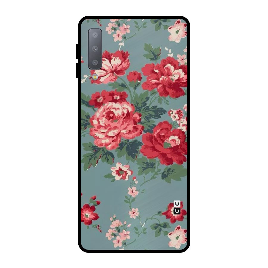 Aesthetic Floral Red Metal Back Case for Galaxy A7 (2018)