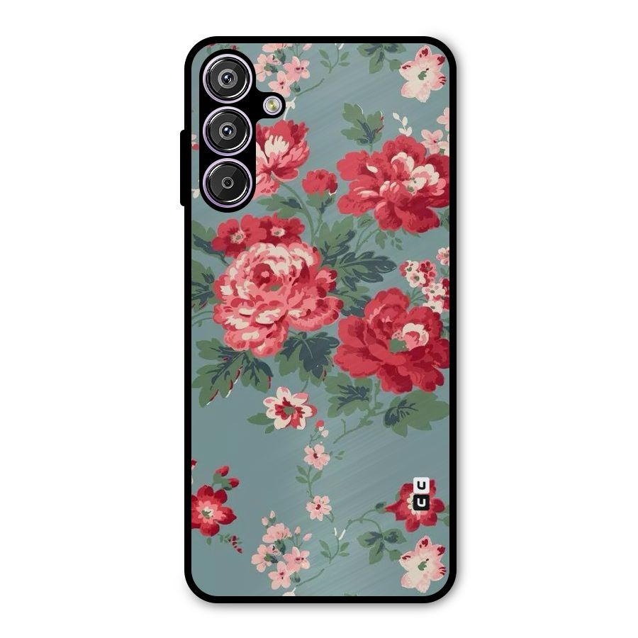Aesthetic Floral Red Metal Back Case for Galaxy F15