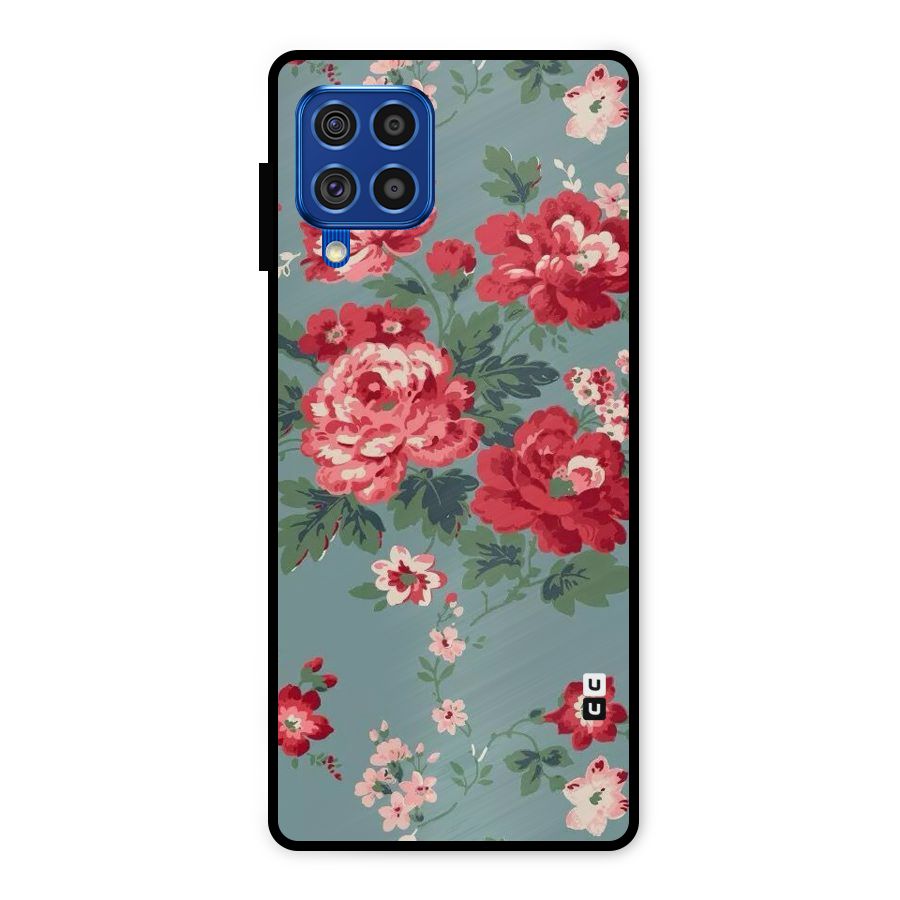 Aesthetic Floral Red Metal Back Case for Galaxy F62