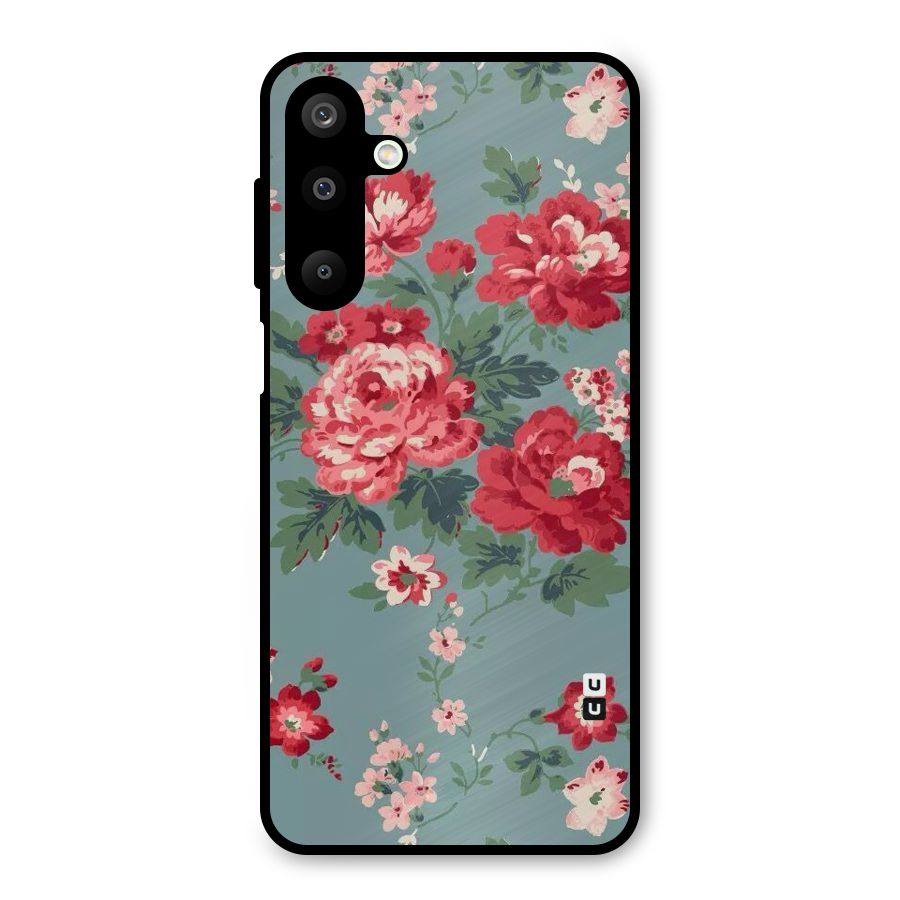 Aesthetic Floral Red Metal Back Case for Galaxy M16