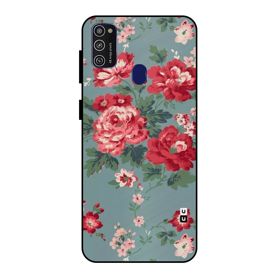 Aesthetic Floral Red Metal Back Case for Galaxy M21