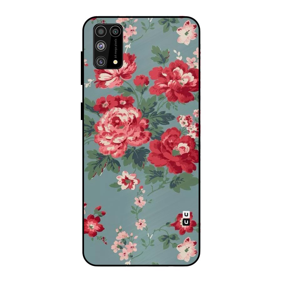 Aesthetic Floral Red Metal Back Case for Galaxy M31