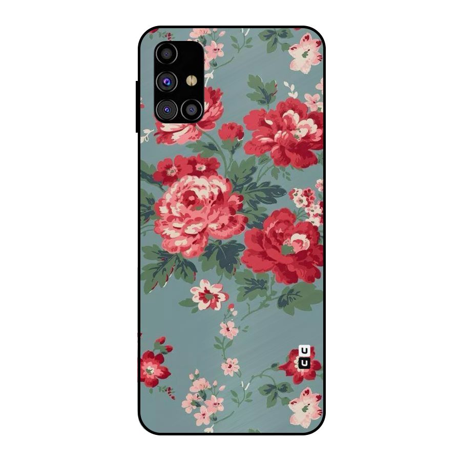 Aesthetic Floral Red Metal Back Case for Galaxy M31s