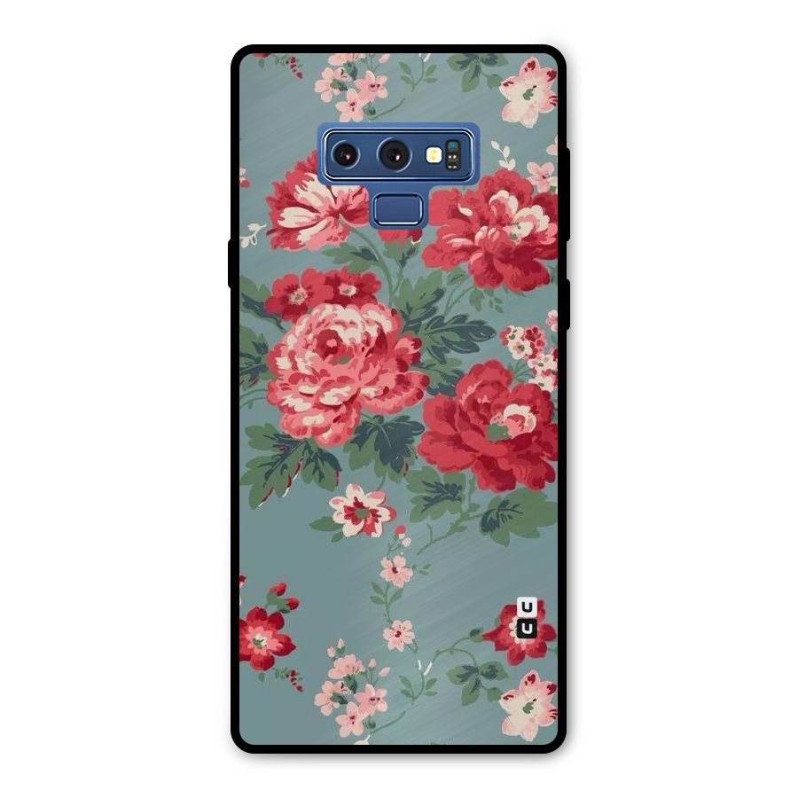 Aesthetic Floral Red Metal Back Case for Galaxy Note 9