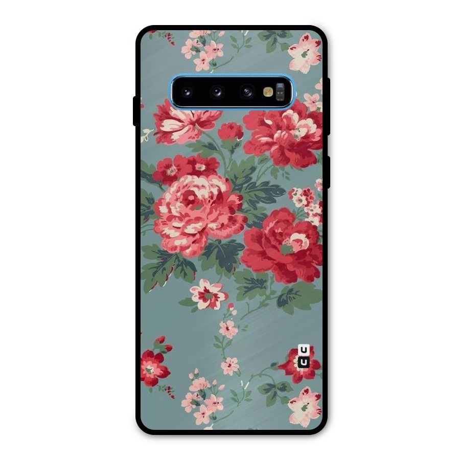 Aesthetic Floral Red Metal Back Case for Galaxy S10