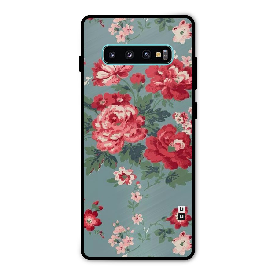 Aesthetic Floral Red Metal Back Case for Galaxy S10 Plus