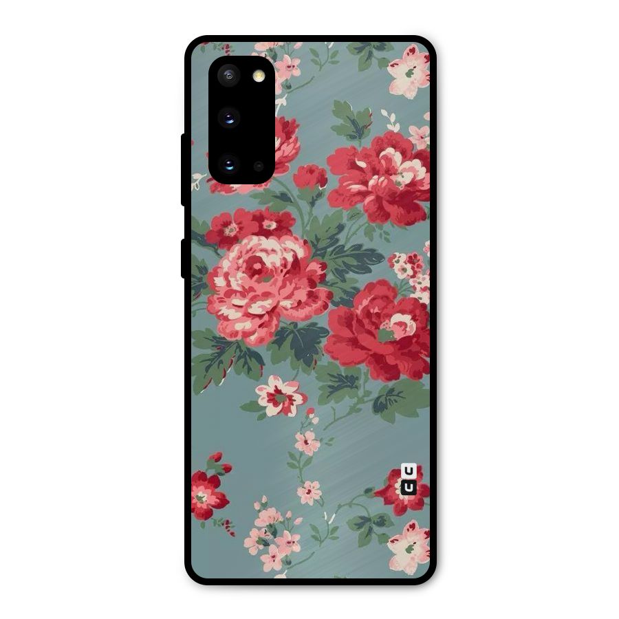 Aesthetic Floral Red Metal Back Case for Galaxy S20
