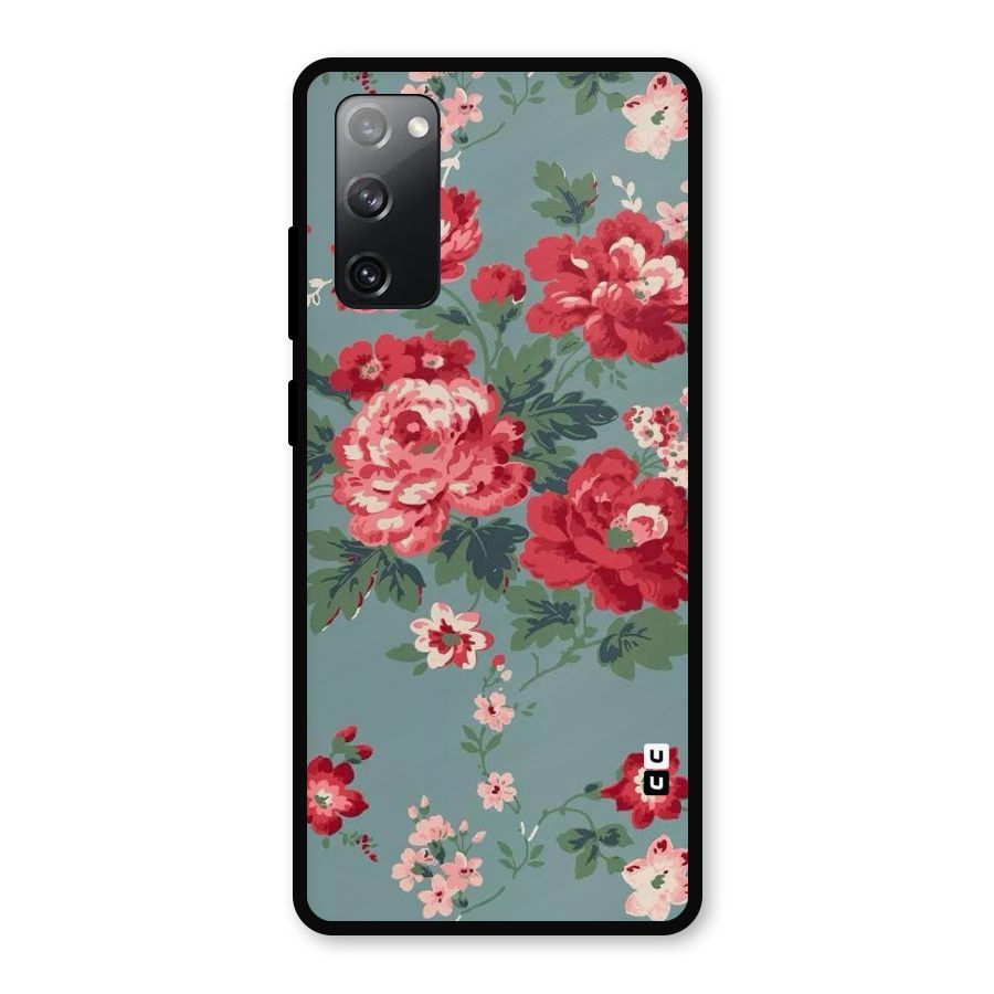 Aesthetic Floral Red Metal Back Case for Galaxy S20 FE