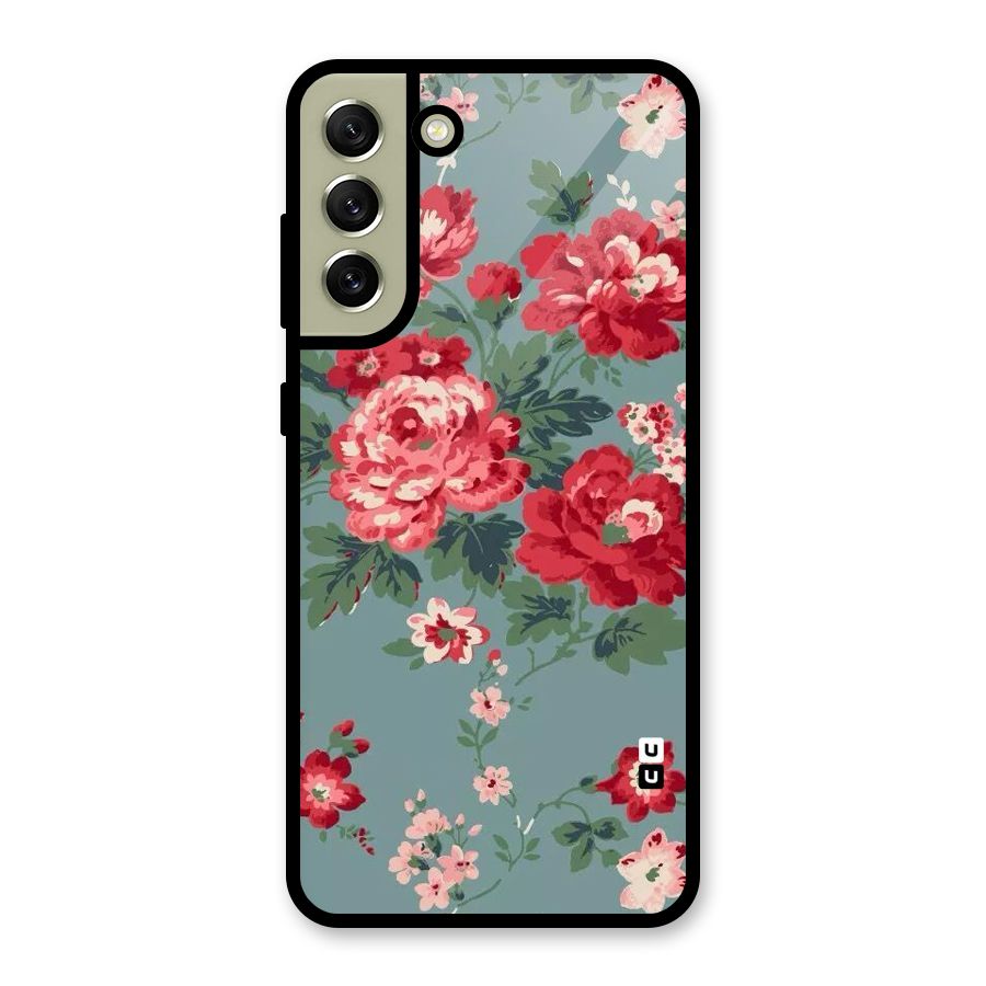 Aesthetic Floral Red Metal Back Case for Galaxy S21 FE 5G (2023)