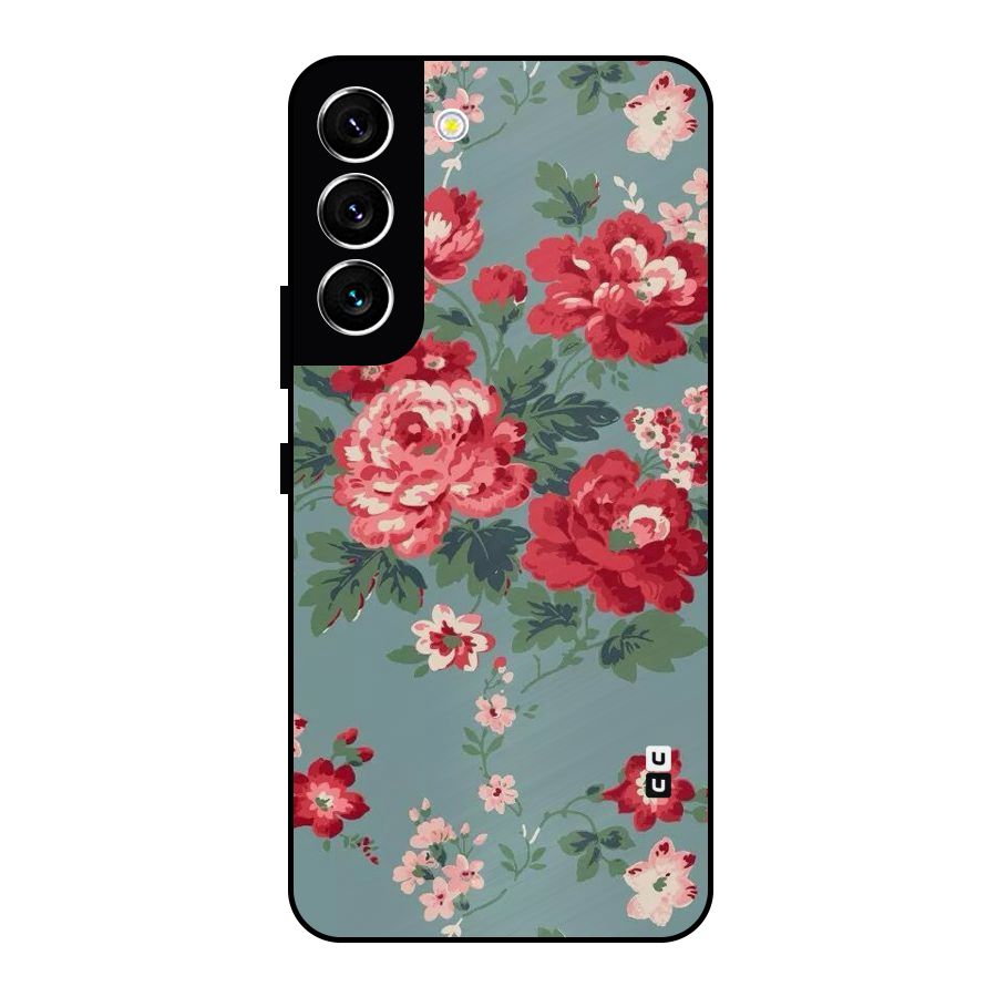 Aesthetic Floral Red Metal Back Case for Galaxy S22 5G