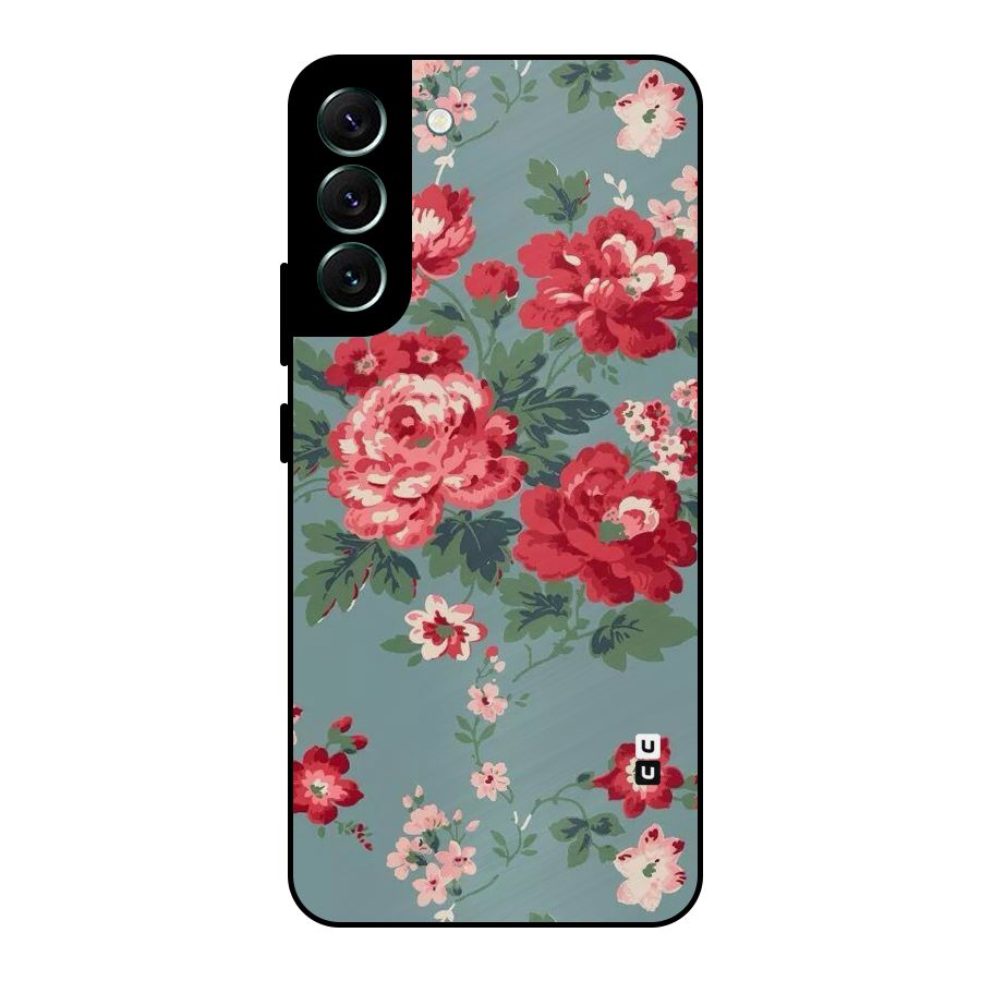 Aesthetic Floral Red Metal Back Case for Galaxy S22 Plus 5G