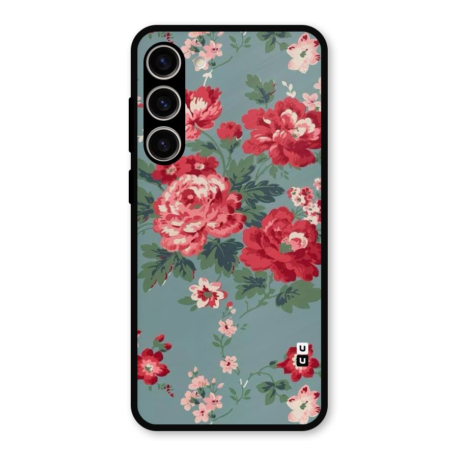 Aesthetic Floral Red Metal Back Case for Galaxy S23 Plus