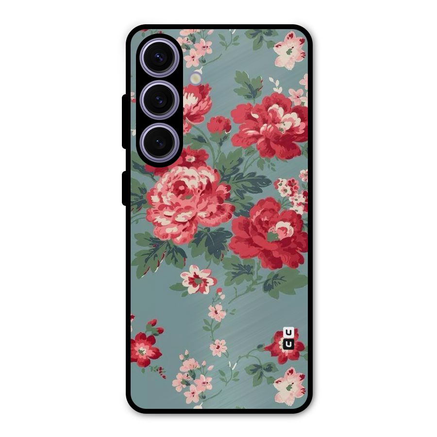 Aesthetic Floral Red Metal Back Case for Galaxy S24