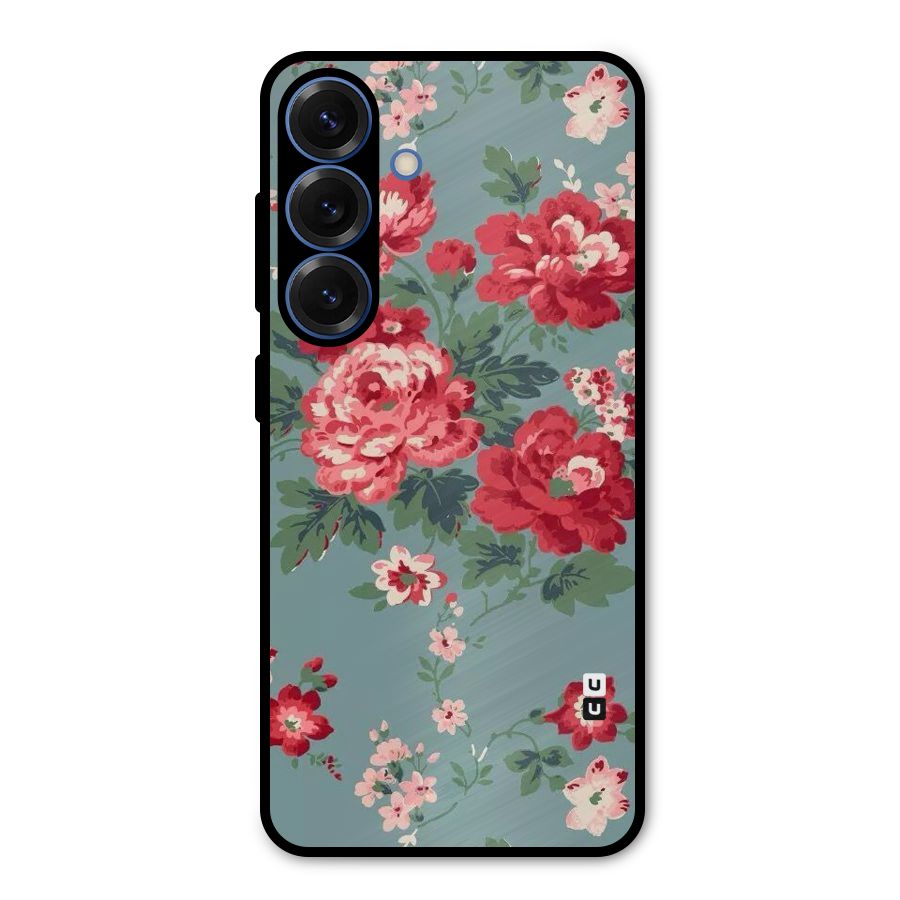 Aesthetic Floral Red Metal Back Case for Galaxy S25