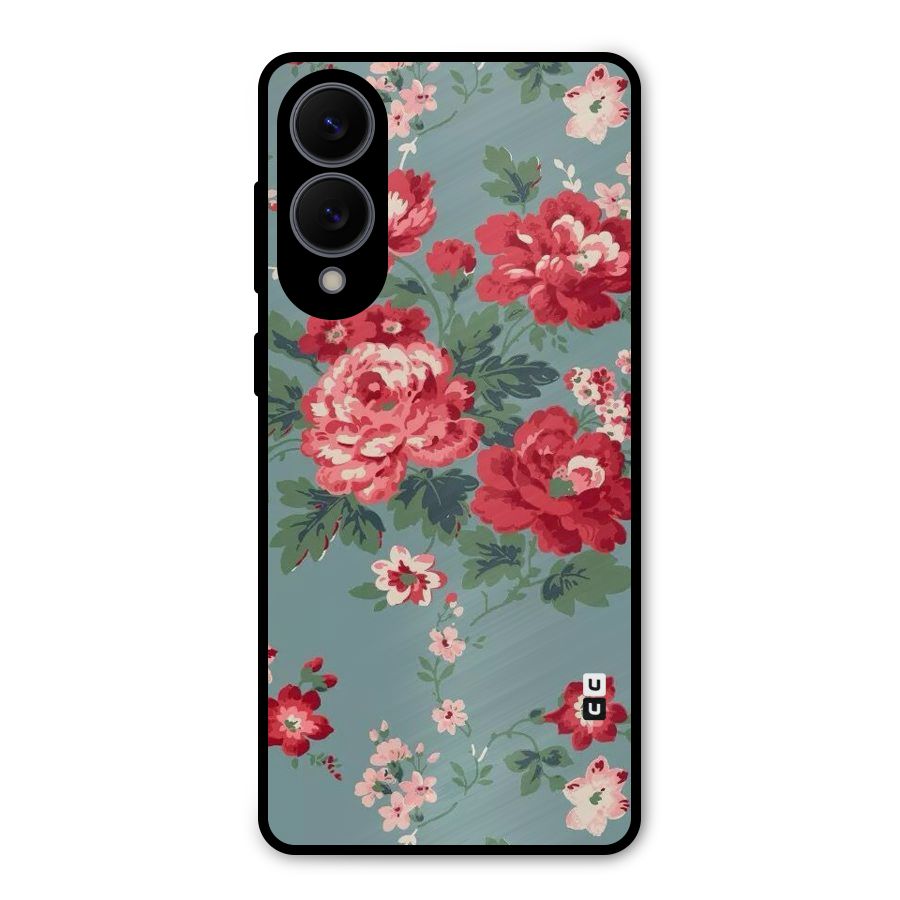 Aesthetic Floral Red Metal Back Case for Galaxy S25 Edge