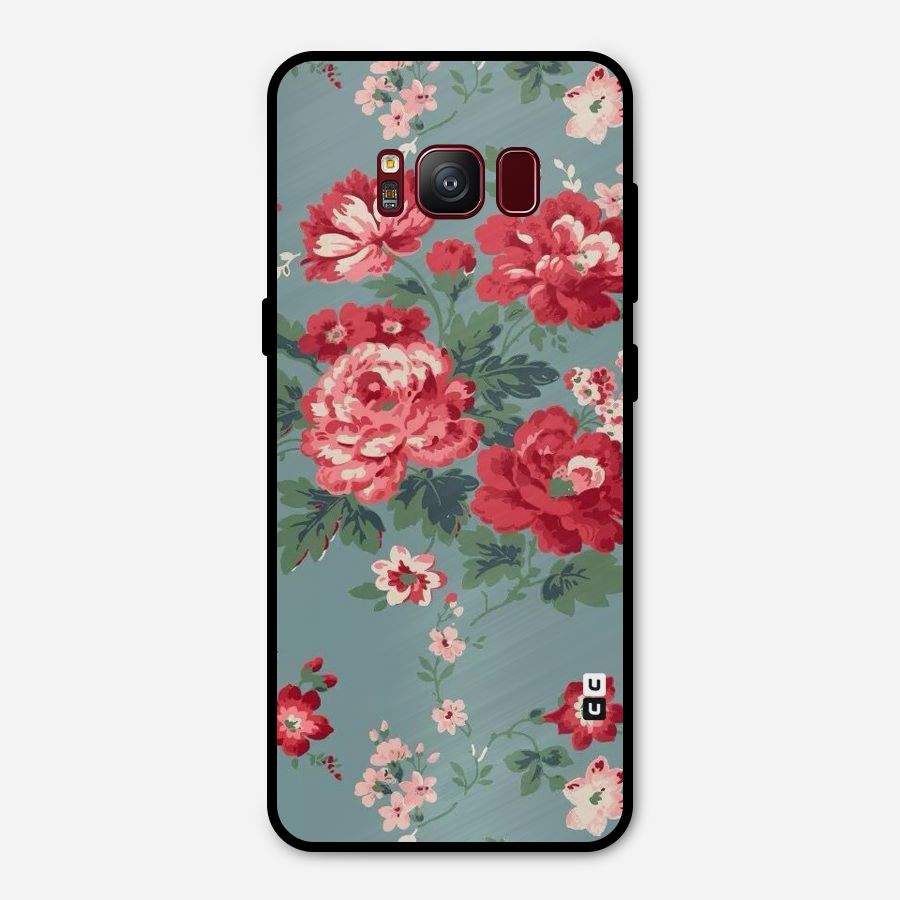 Aesthetic Floral Red Metal Back Case for Galaxy S8