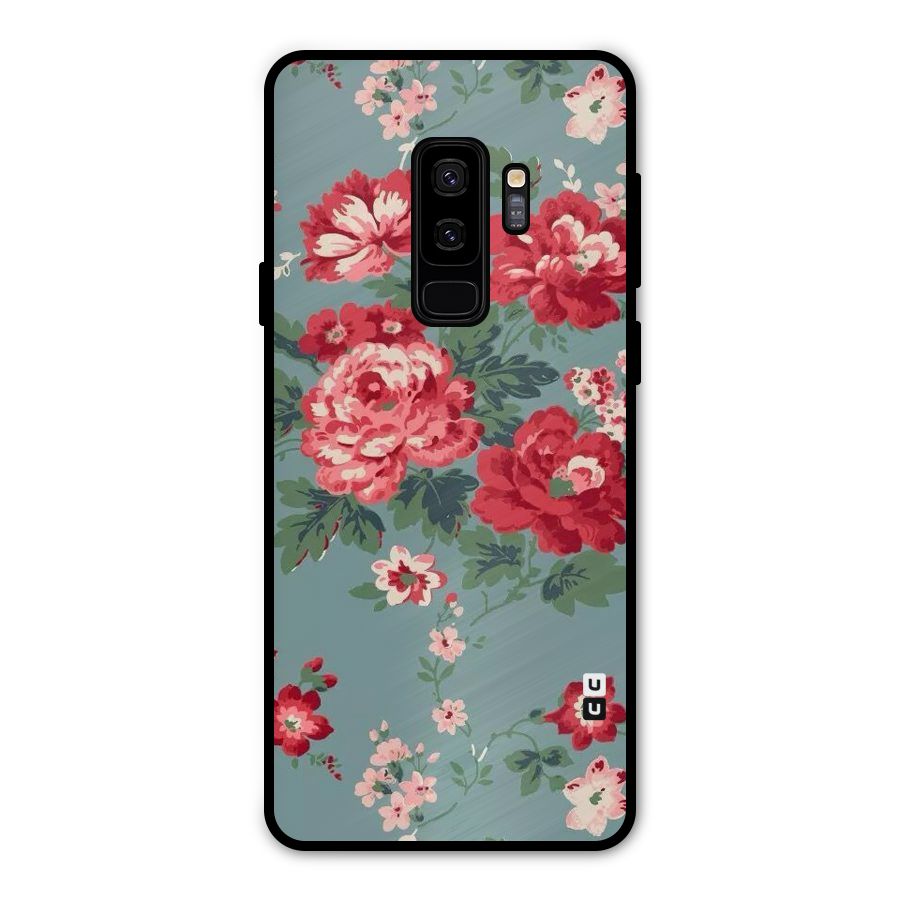 Aesthetic Floral Red Metal Back Case for Galaxy S9 Plus