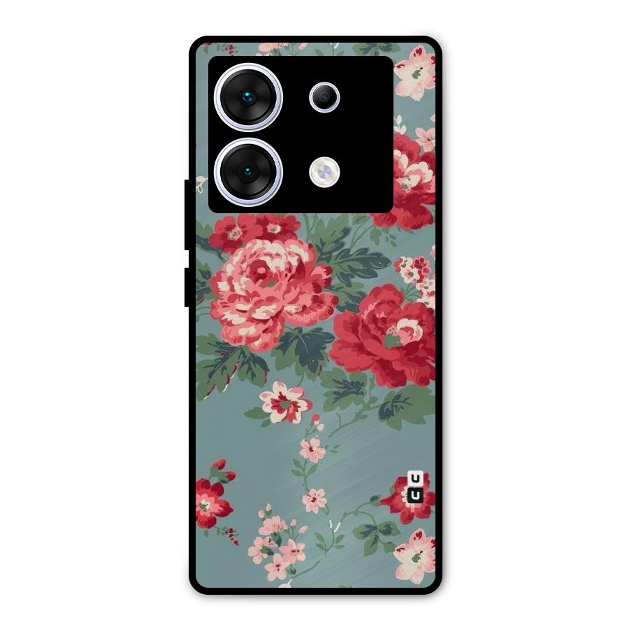 Aesthetic Floral Red Metal Back Case for Infinix Zero 30 5G