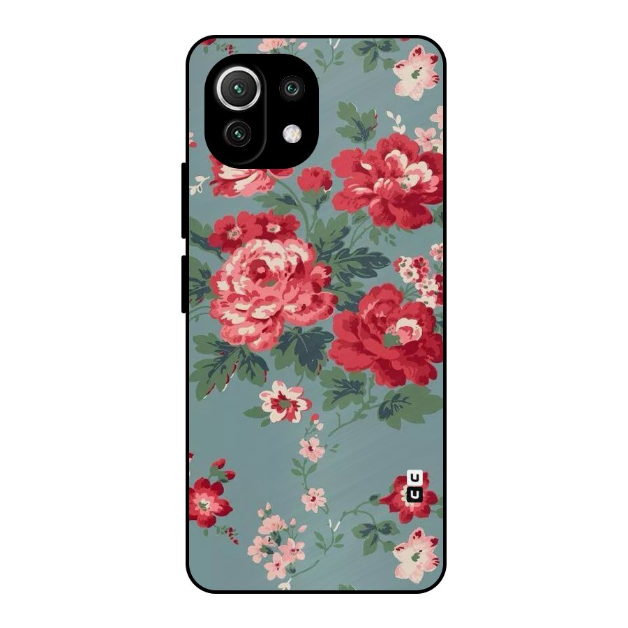 Aesthetic Floral Red Metal Back Case for Mi 11 Lite