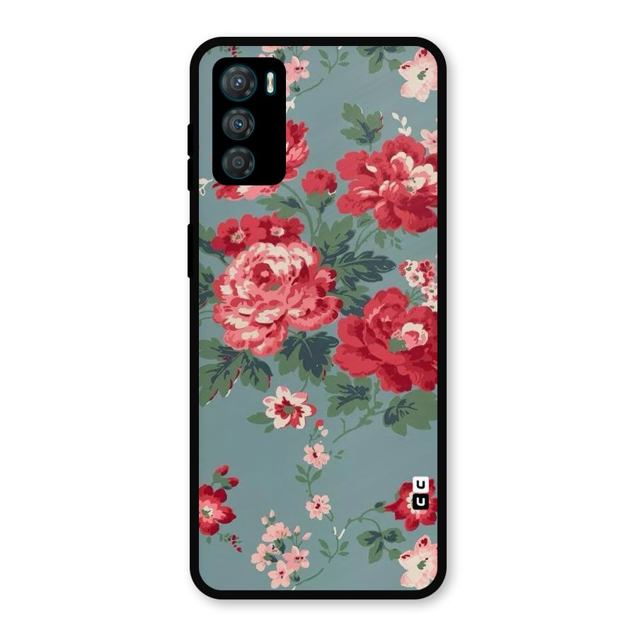 Aesthetic Floral Red Metal Back Case for Moto G42