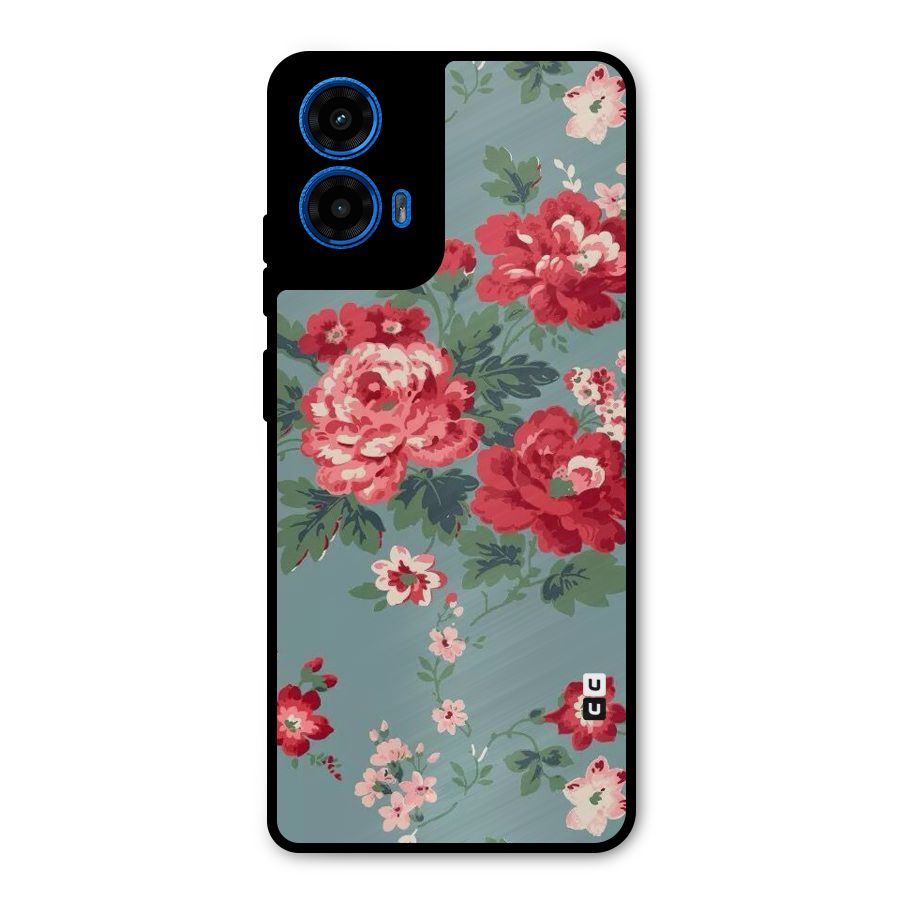 Aesthetic Floral Red Metal Back Case for Moto G45