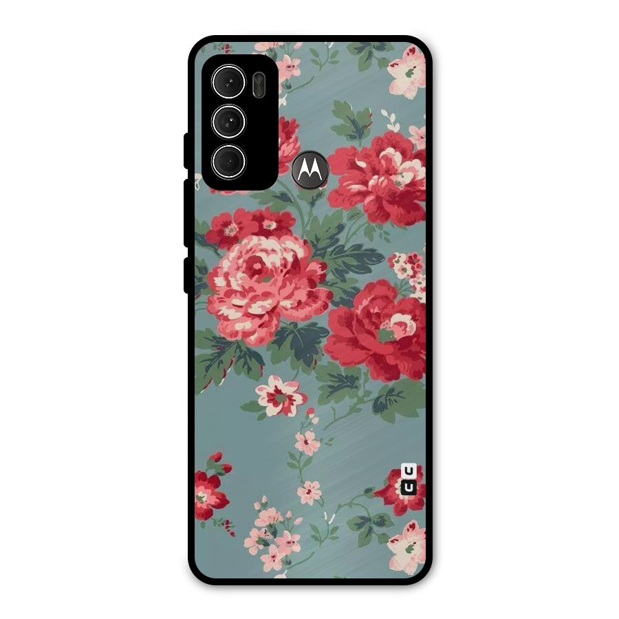 Aesthetic Floral Red Metal Back Case for Moto G60