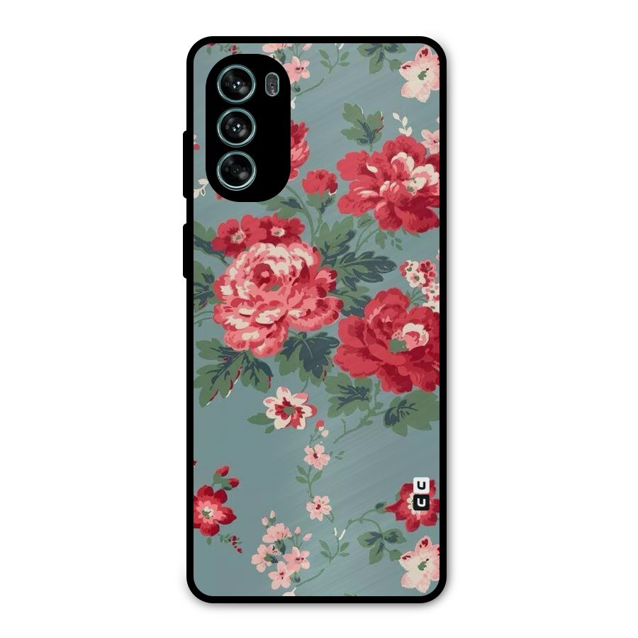 Aesthetic Floral Red Metal Back Case for Moto G62