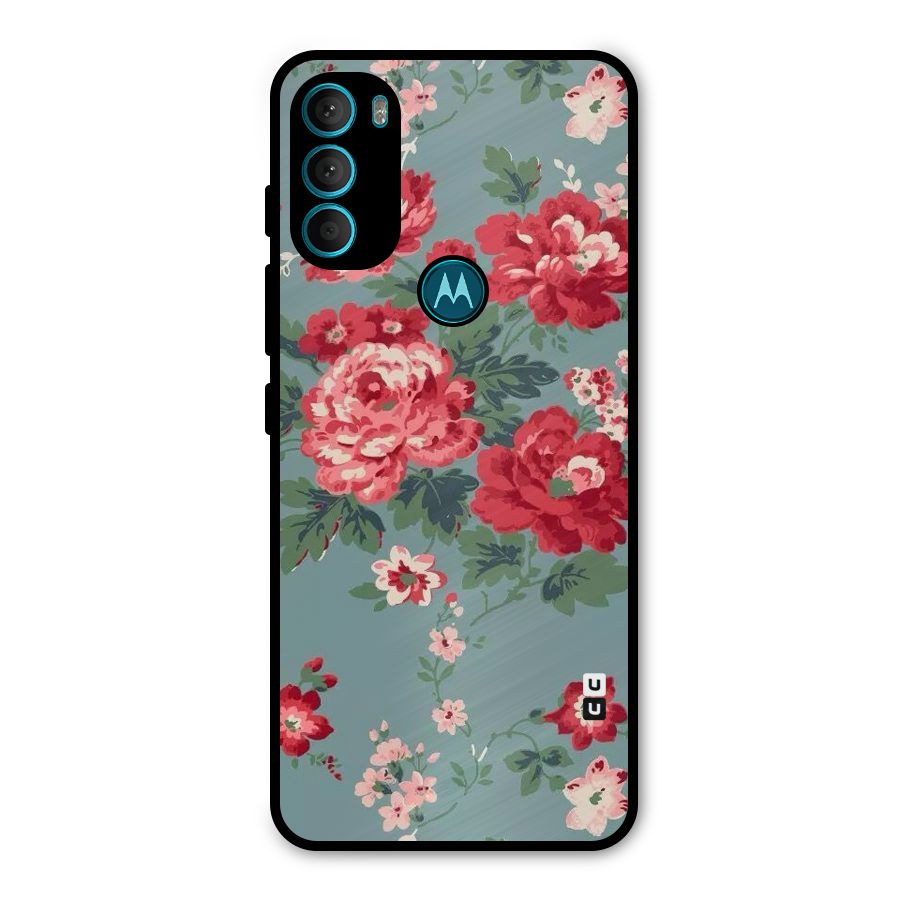 Aesthetic Floral Red Metal Back Case for Moto G71 5G