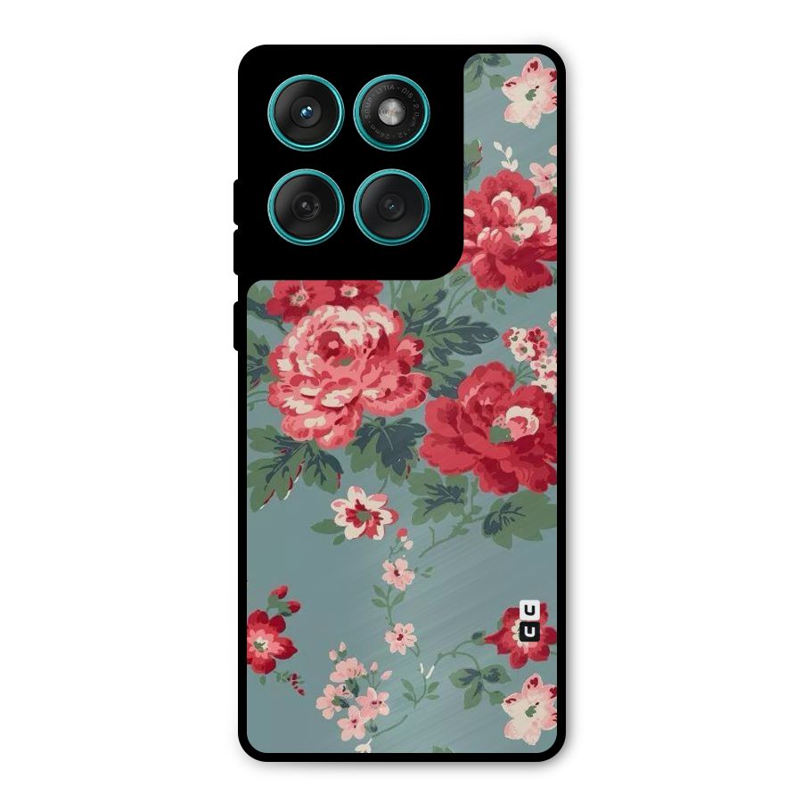 Aesthetic Floral Red Metal Back Case for Motorola Edge 60