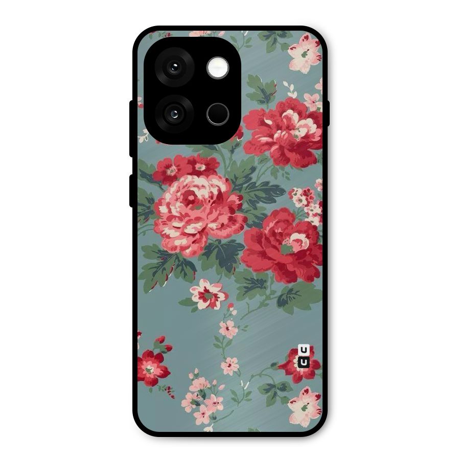 Aesthetic Floral Red Metal Back Case for OnePlus 13s