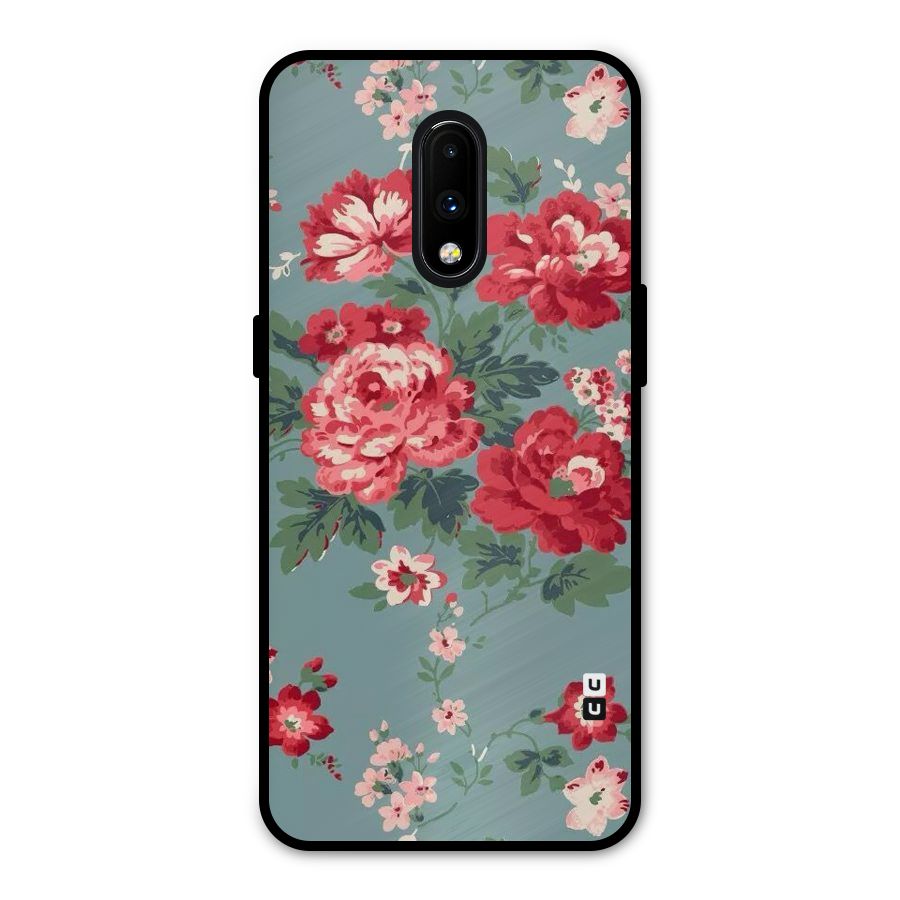 Aesthetic Floral Red Metal Back Case for OnePlus 7
