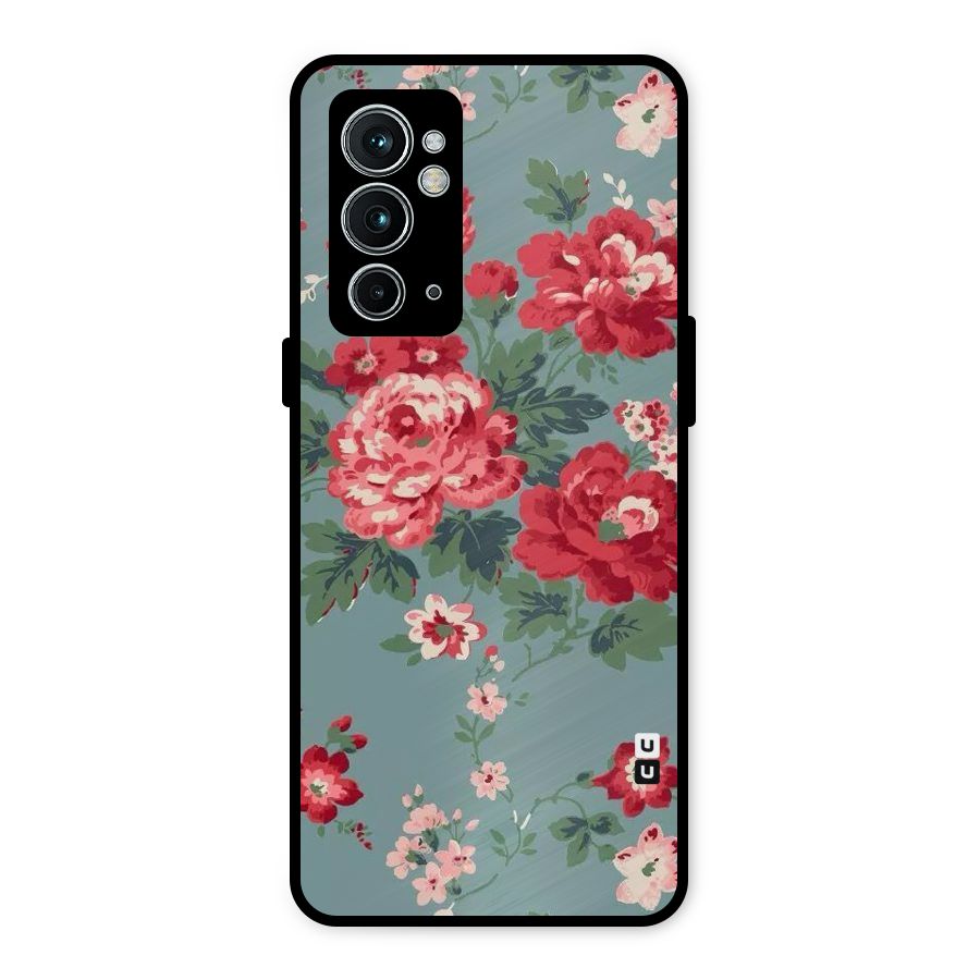 Aesthetic Floral Red Metal Back Case for OnePlus 9RT 5G