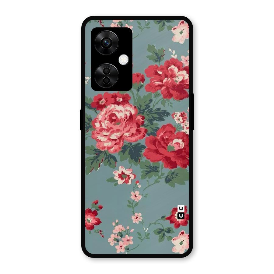 Aesthetic Floral Red Metal Back Case for OnePlus Nord CE 3 Lite