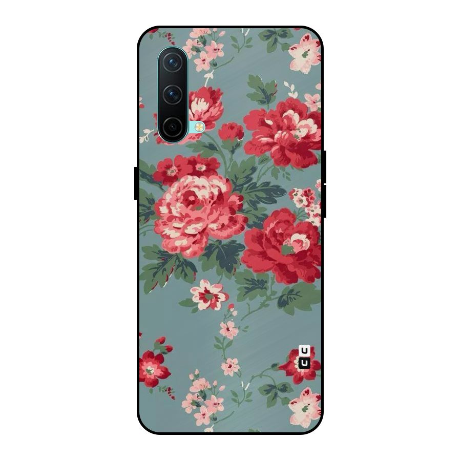 Aesthetic Floral Red Metal Back Case for OnePlus Nord CE 5G