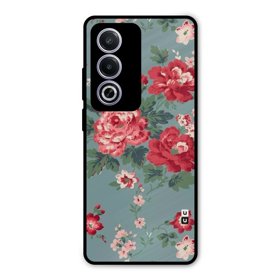 Aesthetic Floral Red Metal Back Case for Oppo A3 Pro