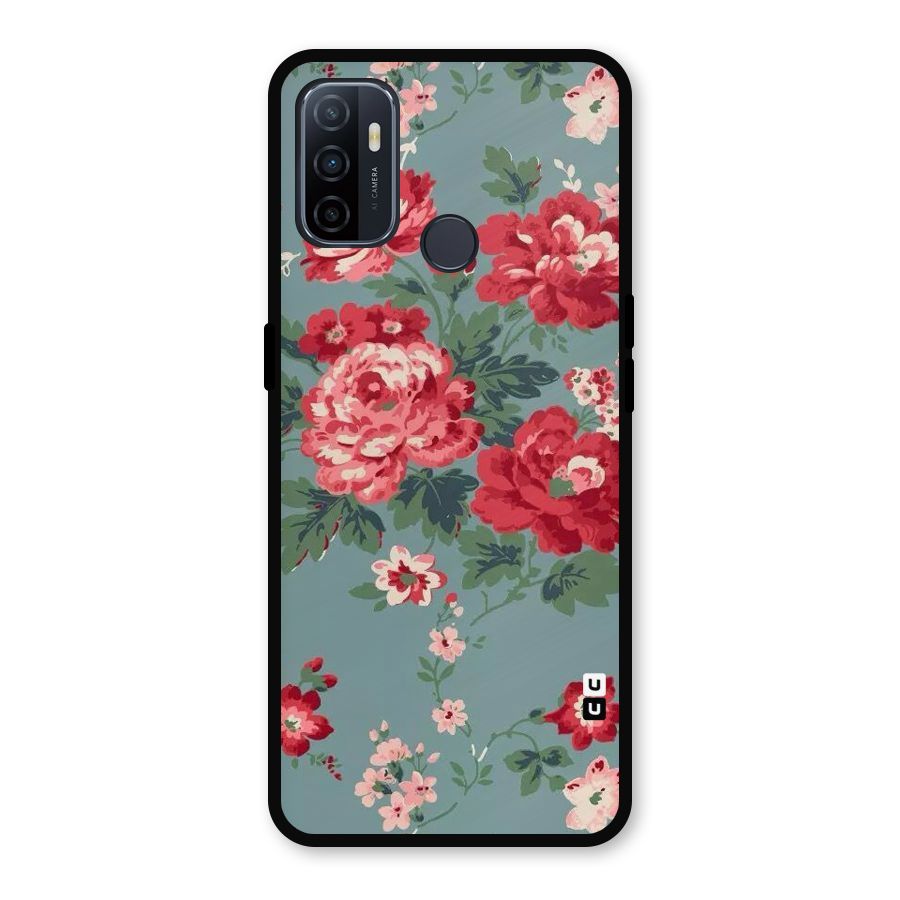 Aesthetic Floral Red Metal Back Case for Oppo A53