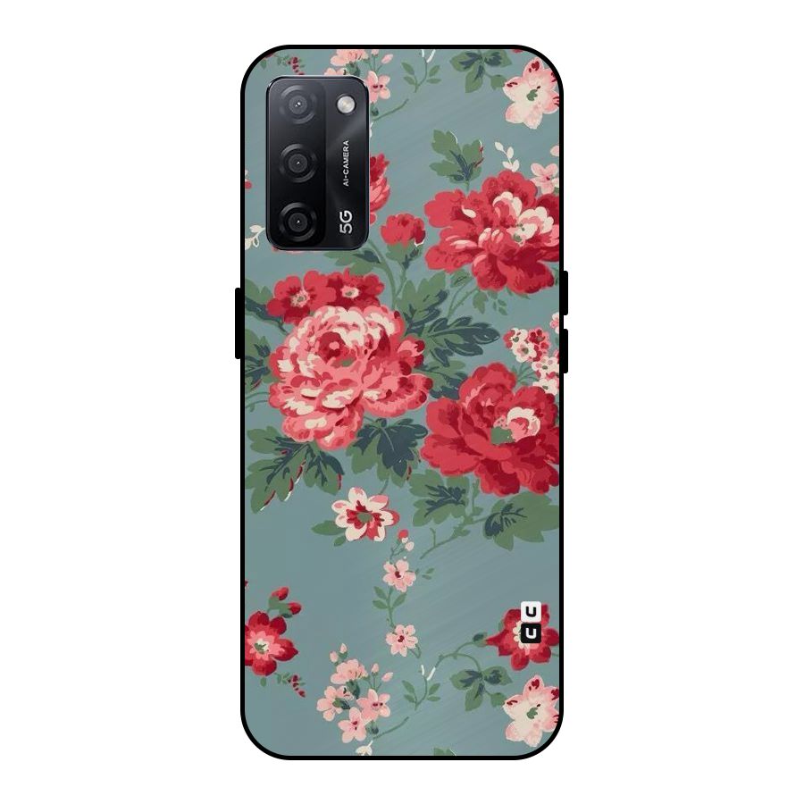 Aesthetic Floral Red Metal Back Case for Oppo A53s 5G