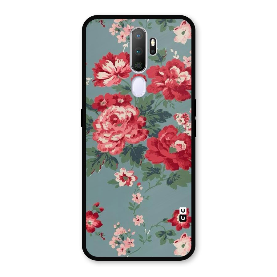 Aesthetic Floral Red Metal Back Case for Oppo A5 (2020)