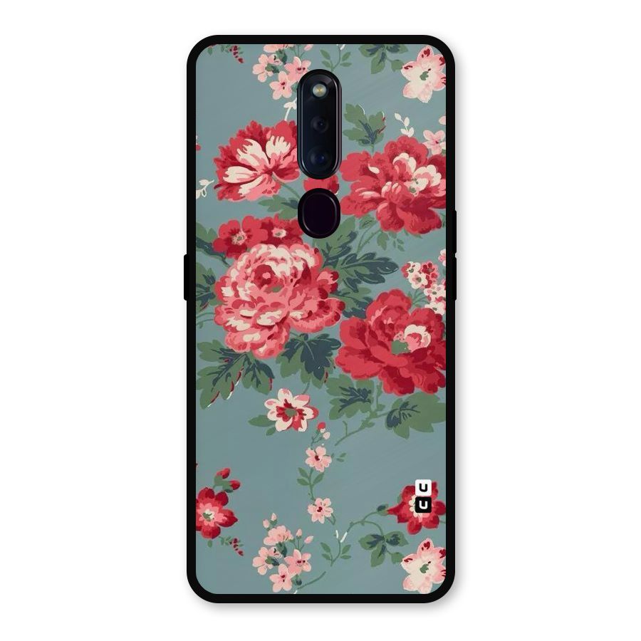 Aesthetic Floral Red Metal Back Case for Oppo F11 Pro